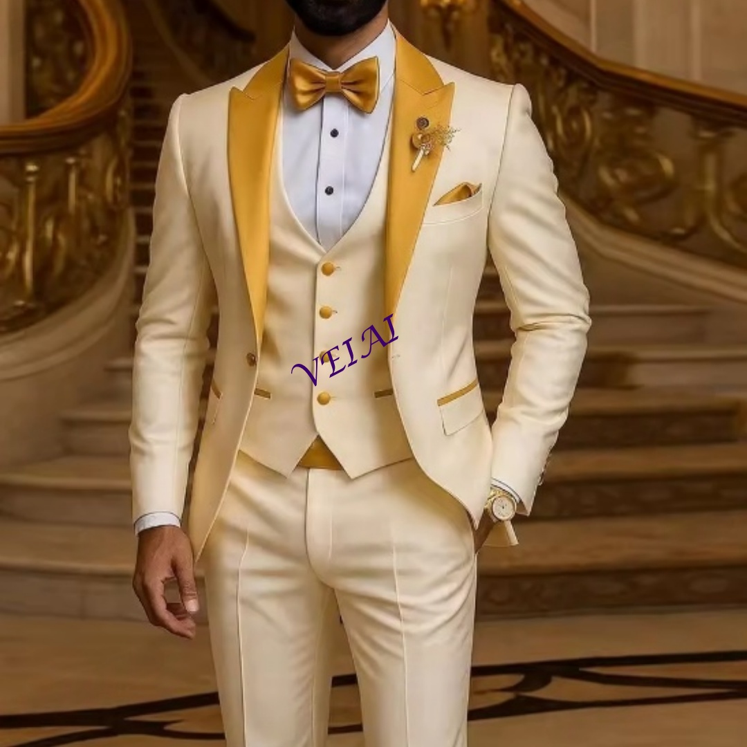 Men'S Formal Wear Rental - Traje personalizado con cuello dorado de