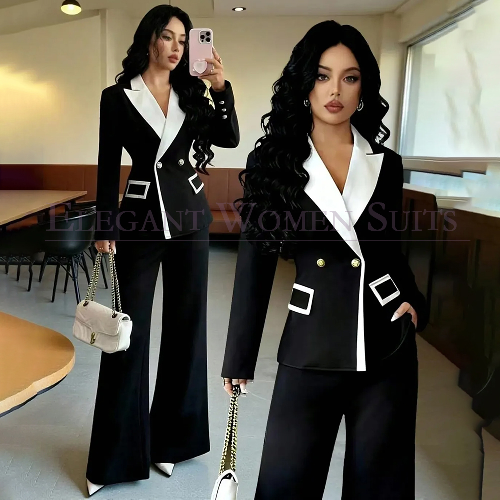 Double Breasted Blazer - Trajes de Lujo Negros para Mujer,