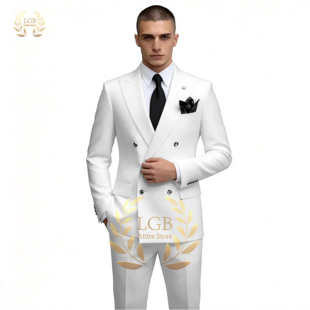 Men Formal Wear For Dinner - Traje de hombre blanco de doble