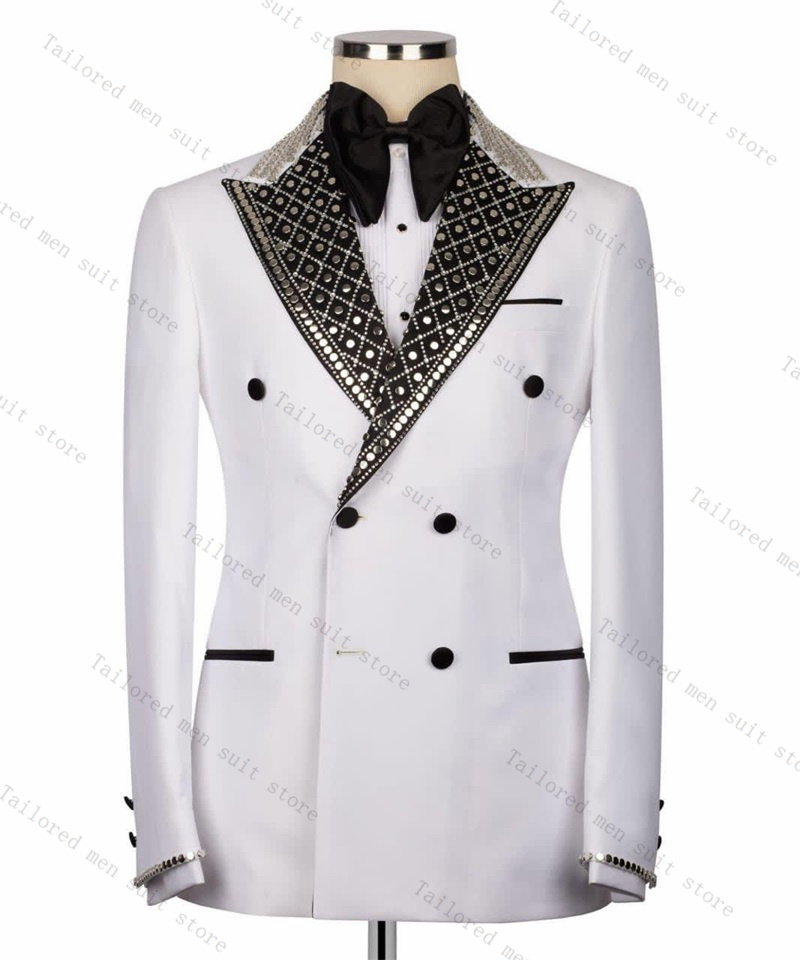 Men Formal Wear Black And White - Conjunto de traje de hombre con