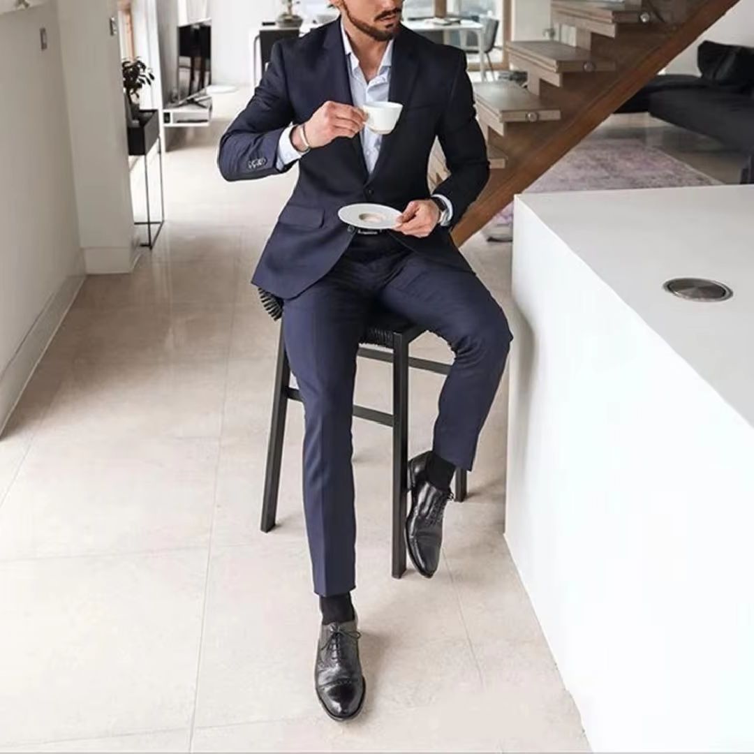 Men Formal Wear For Dinner - Traje de Esmoquin Azul Marino de