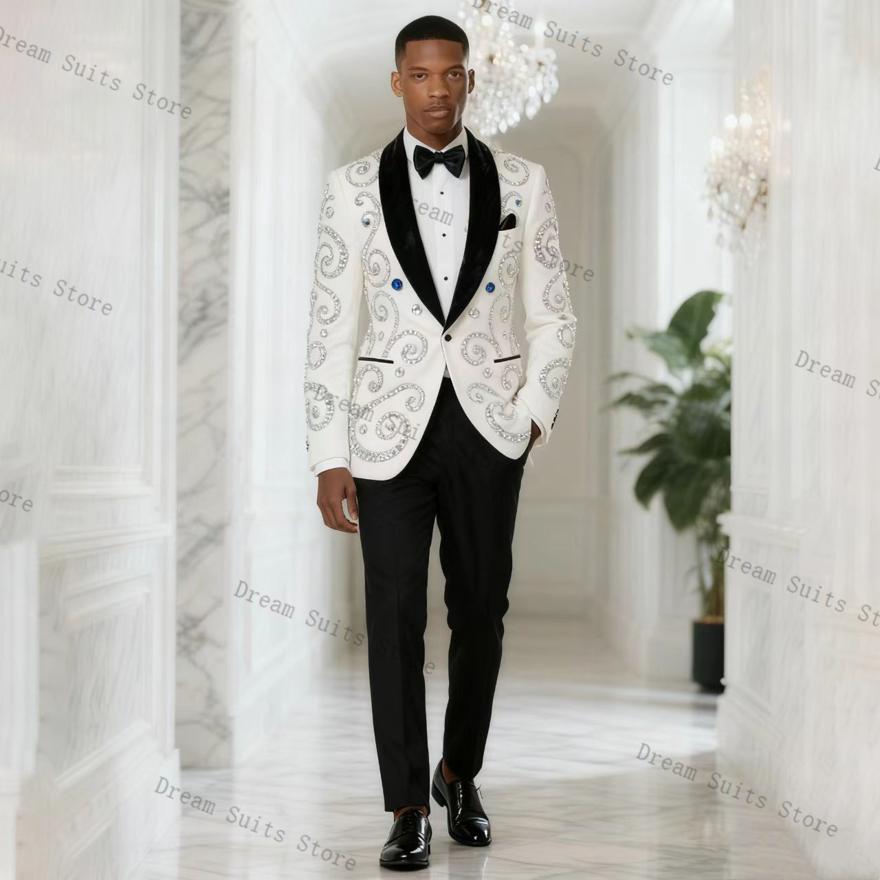 Men Formal Wear Black And White - Traje Blanco para Hombre de 2